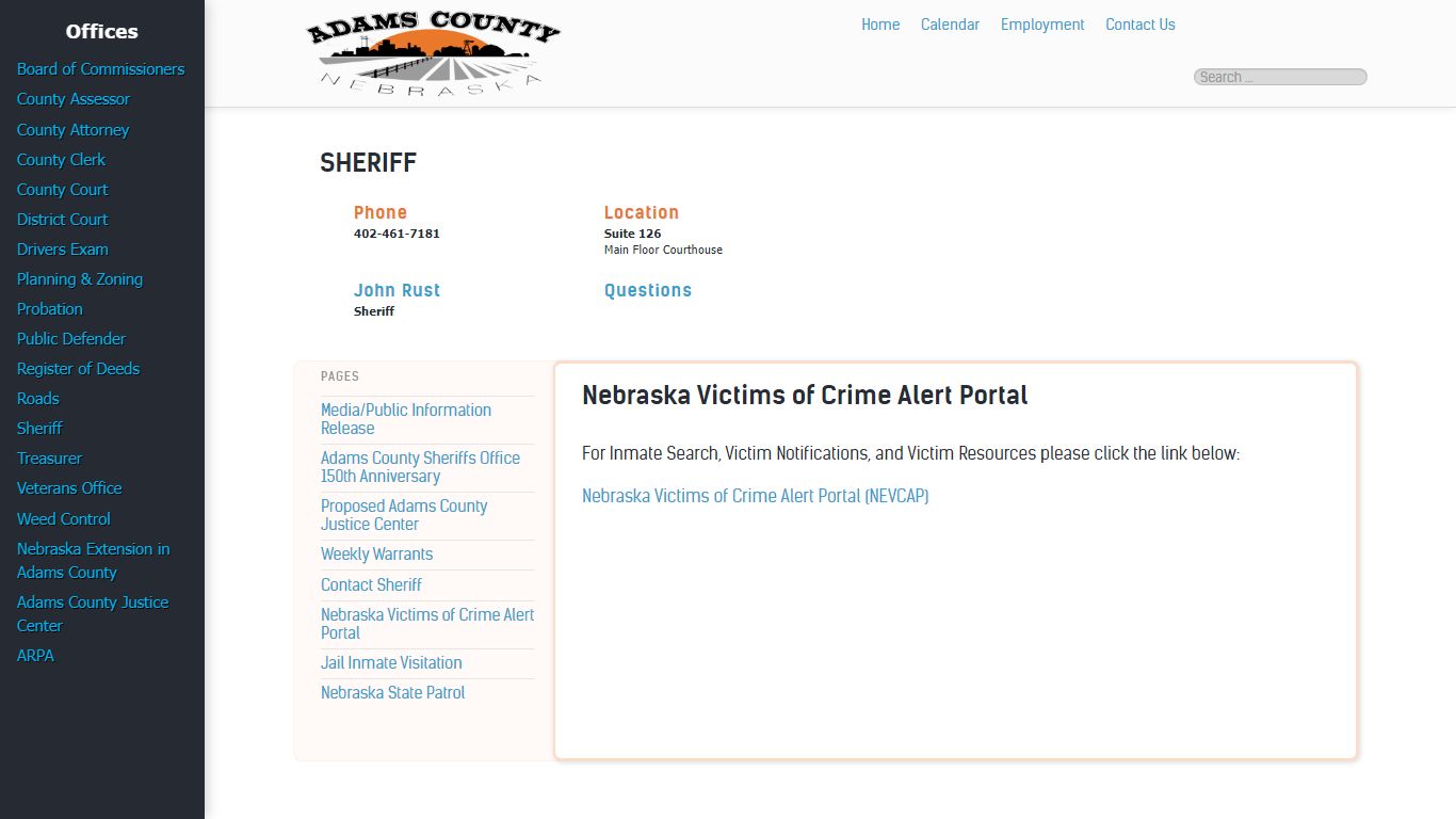 Nebraska Victims of Crime Alert Portal - Adams County, Nebraska